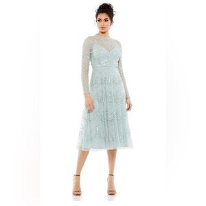 Mac Duggal #9142 Long Sleeve Midi Dress in Seafoam Size 20 NWT